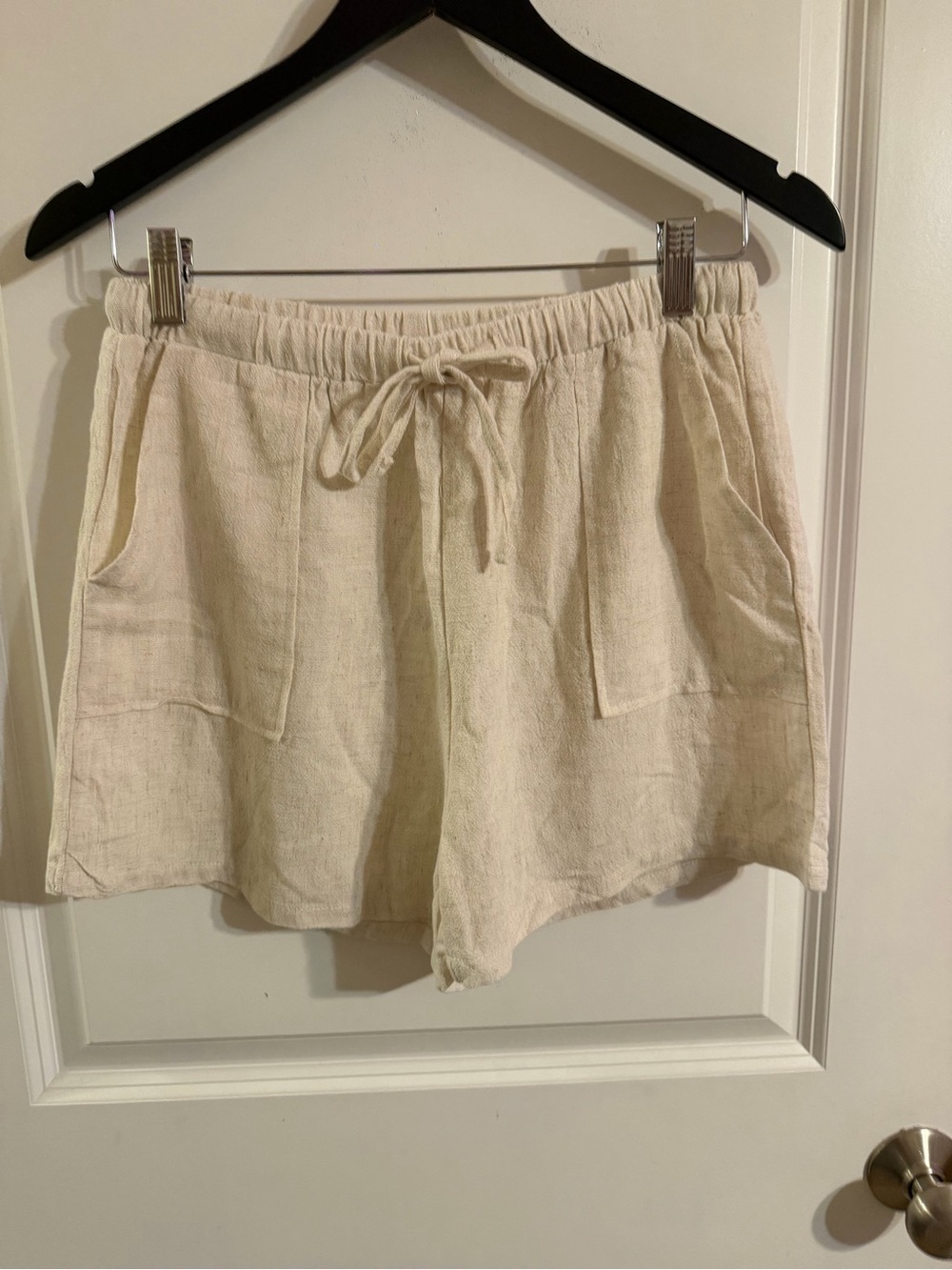 Ripyiper Casual Drawstring Linen-Blend Shorts - Cream